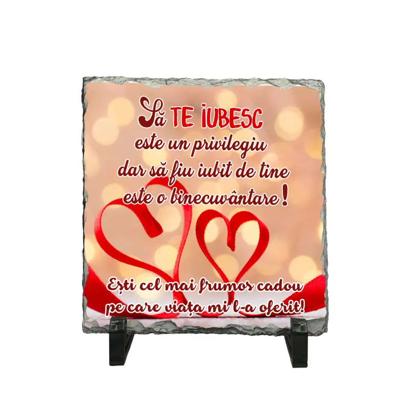 Sa te iubesc este un privilegiu, piatra ardezie personalizata, cu mesaj model, pa081